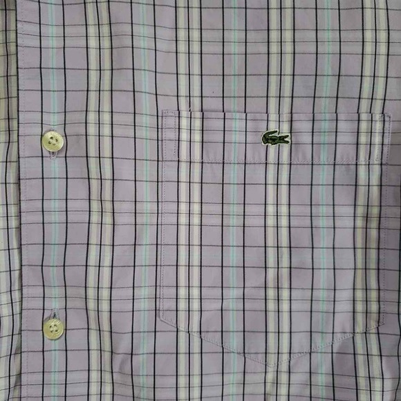 Lacoste Mens Oxford Shirt Purple White Tattersall Long Sleeve 100% Cotton 38 - Picture 7 of 7